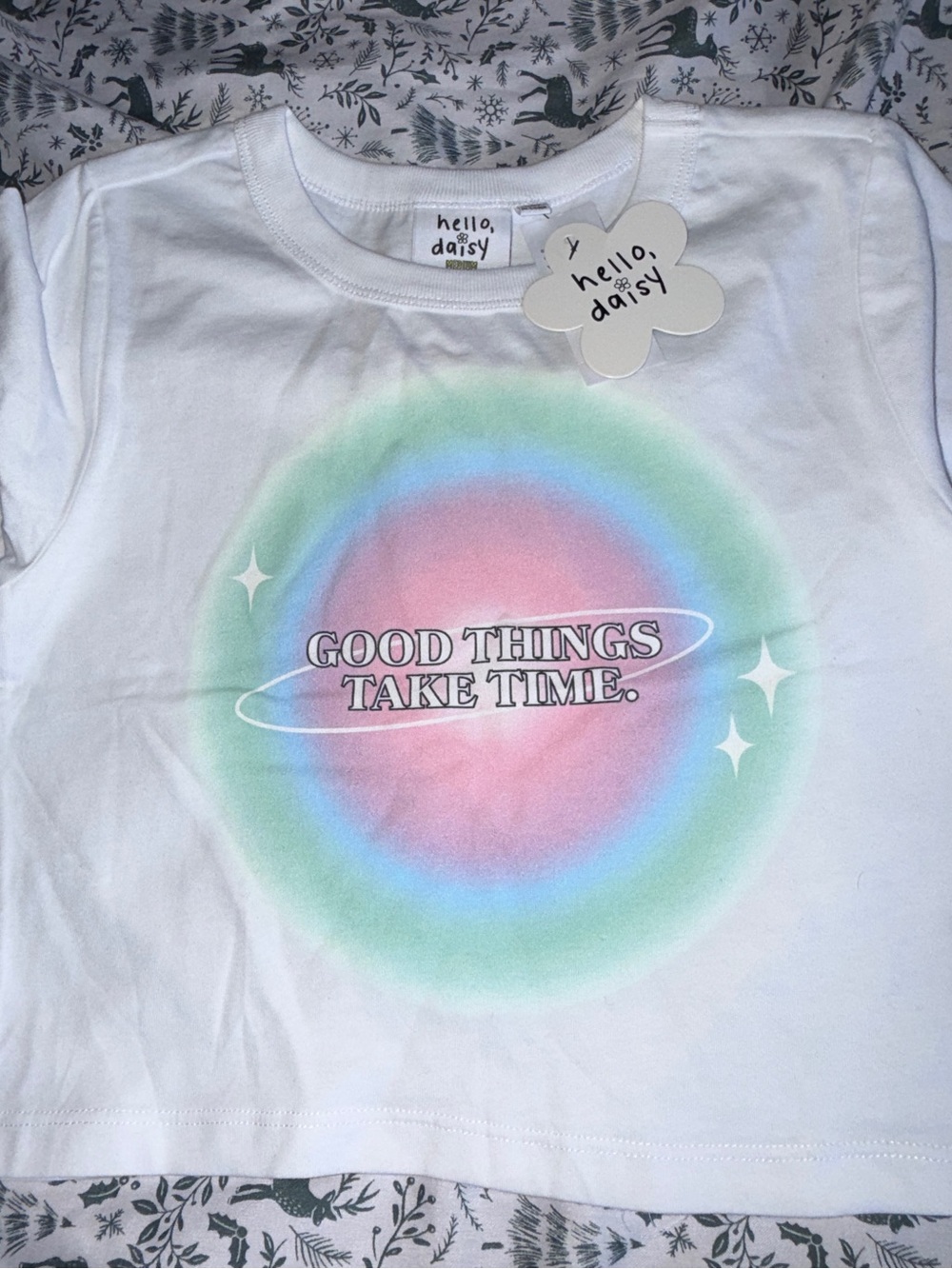 PacSun White Crop Top with Pastel Rainbow Target Graphic